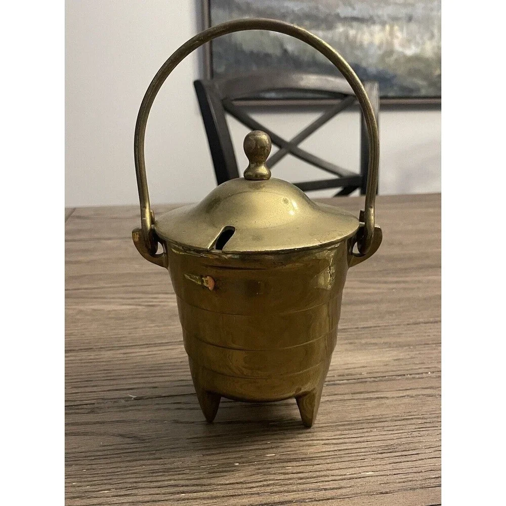 Vintage Heavy Solid Brass FireStarter Kerosene Smudge Pot